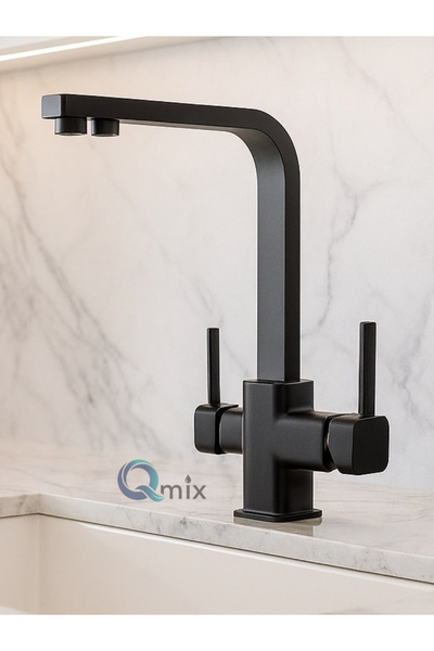QMİX Aritmali Brass Body Square Model Luxury Kitchen Sink Faucet - Black