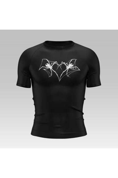 Yokedwear Heart Spider Compression Slim Fit Heart Collar T-Shirt Black Unisex Youth