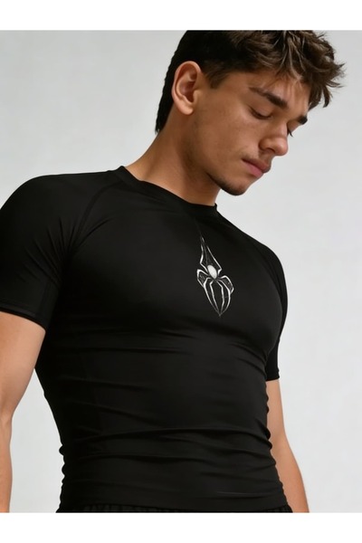 Yokedwear Sarkan Örümcek Compression Narrow / Slim Crew Neck T-Shirt Black Unisex Youth