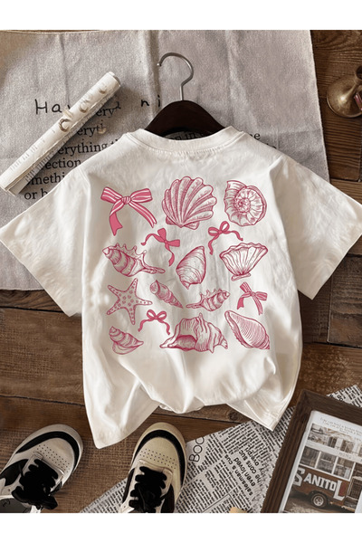 gencerco Μπλουζάκι Premium Oversize με στάμπα θαλάσσιων κοχυλιών και φιόγκου ...