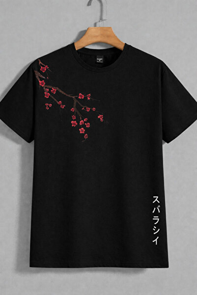 VODEXA Unisex majica prevelikog kroja sa japanskim printom, 100% pamuk, udobn...
