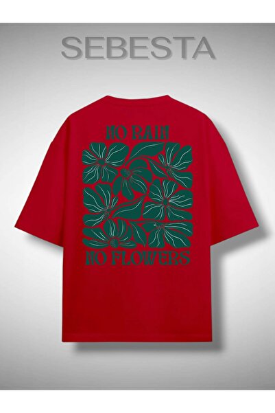 Sebesta Fashion تي شيرت فاخر كبير الحجم مطبوع عليه No Rain No Flowers