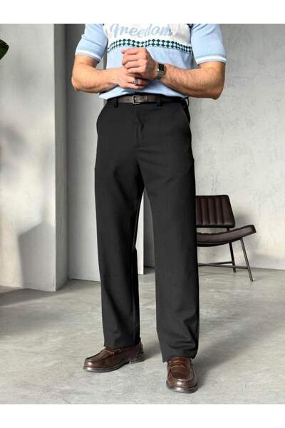 Wonraces Pantaloni largi pentru bărbați, cu talie elastică, din material textil