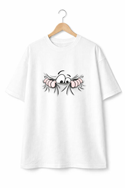 VODEXA Tricou oversize unisex cu imprimeu EYES, 100% bumbac, croială conforta...