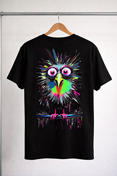 Arv T-shirt تي شيرت بتصميم طائر ملون كبير الحجم