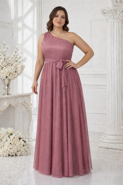 IŞILTI Γυναικείο φόρεμα με έναν ώμο, λεπτομέρεια από γκλίτερ, λαμπερή υφή, κο...