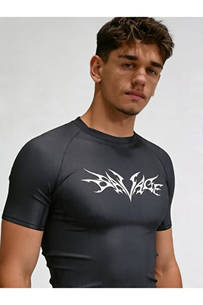 Yokedwear Savage Compression Dar / Slim Bisiklet Yaka Tişört gri Unisex Genç
