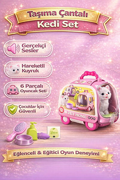 cayenna Oyuncak Taşıma Çantalı Kedi Seti Sesli ve Hareketli Kuyruklu 6 Parça ...