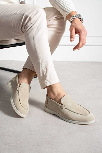 NİGHT Collection Alviano Shoes Yaz Sezonu Açık Bej Süet Loafer Erkek Ayakkabı