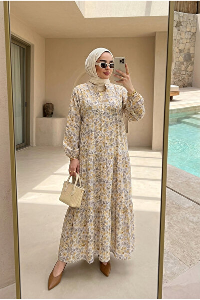 Kirazca Butik Γυναικείο μακρύ φόρεμα χιτζάμπ από ύφασμα Premium Modal με φλορ...