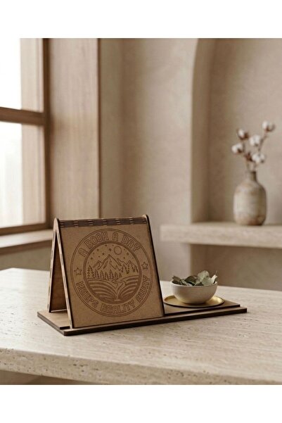 LineaCraft Kupa Tutuculu Üçgen Kitap Standı-A Book A Day Keeps Reality Away