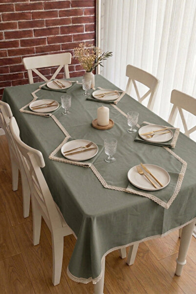 Home Premium Duck Keten Masa Örtüsü Takımı - Fisto Kenarlı 8 Parça - 6 Peçete...