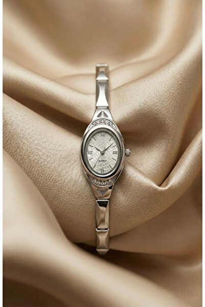 KLISHE Butik Women's Steel Watch Silver Color Oval Case Stone Inlaid Vintage ...