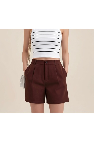 polle Γυναικείο καφέ πλισέ σορτς με ελαστική πλάτη