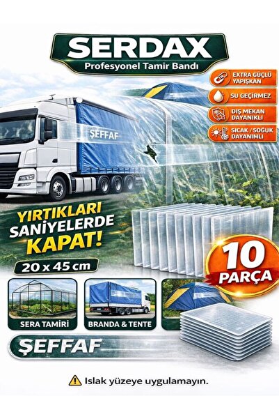 SERDAX Şeffaf Tamir Bandı 20x45 cm Extra Güçlü Su Geçirmez Branda Tente Sera ...