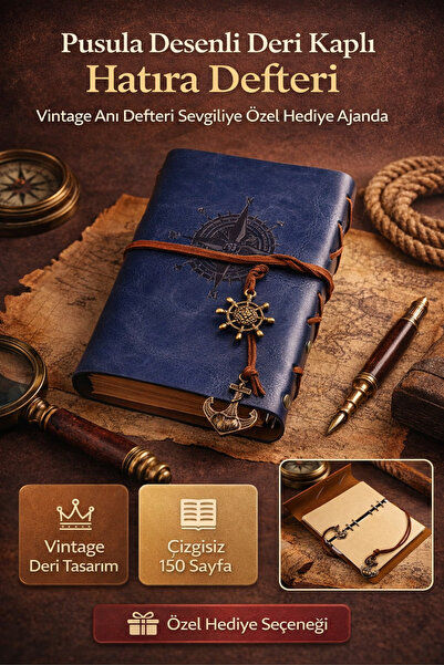 Tamsena Store Pusula Desenli Deri Kaplı Hatıra Defteri Vintage Anı Defteri Se...