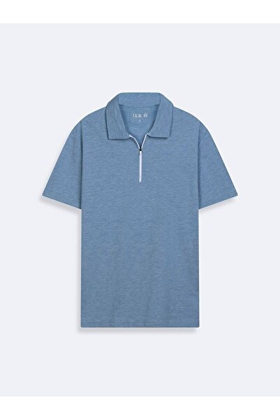 Ltb Tricou albastru cu guler polo și fermoar