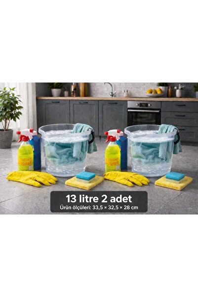 zemihra Kapaksız Su Kovası 13 Litre Şeffaf Temizlik Kovası Kapaksız Kova 2 Adet