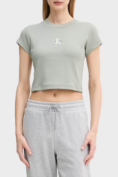 Calvin Klein Fitilli Pamuklu Slim Fit Bisiklet Yaka Crop T Shirt LV047AB802PE...