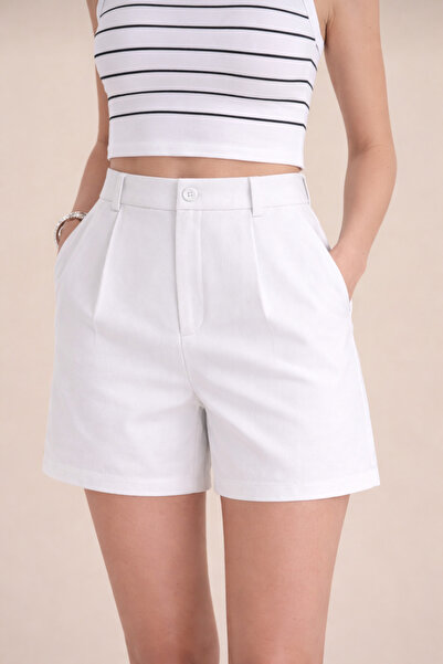 polle Γυναικείο λευκό πλισέ σορτς με ελαστική πλάτη