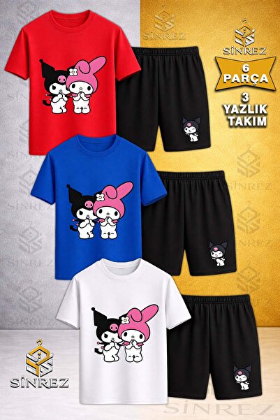 SİNREZ Children's Kromi 2-Piece Side by Side Printed Crew Neck 3-Piece T-Shir...