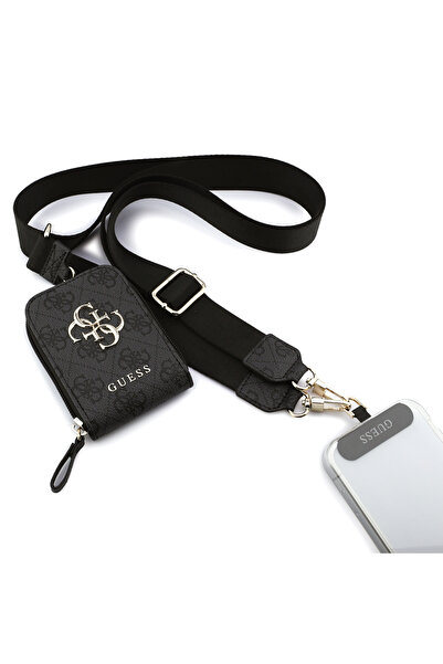 Guess Original Licensed 4g Patterned Large Metal Logo Purse Handbag with Shoulder Strap Black