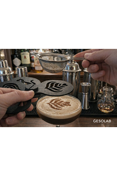 GESOLAB Kahve Şablon Seti –16 Farklı Şablon- Vida Sistemli, Barista Şablonu- ...
