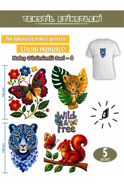 AGG Reklam Iron-On Clothing Label with Embroidery Look Series-4 Set of 5