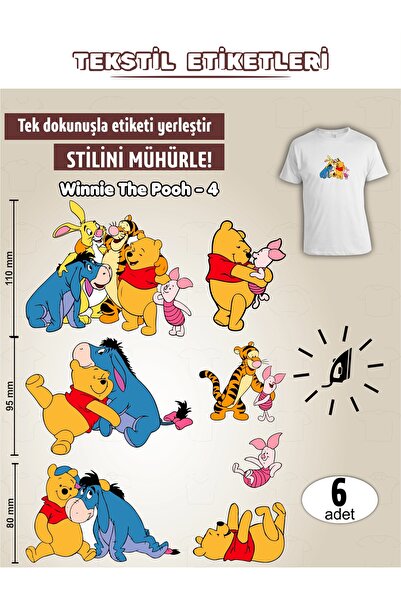 AGG Reklam Ütü ile Yapışan Kıyafet Etiketi Winnie The Pooh -4 6Lı Set