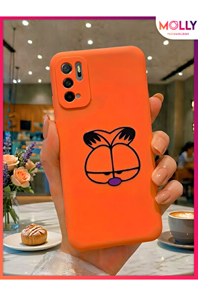 Molly REDMİ NOTE 10 5G İçin Turuncu Sleepy Garfield Face Desenli Silikon Kılıf
