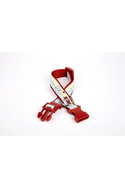 colezium Paw Patterned Woven Dog Collar 3 cm x 36-60 cm Red