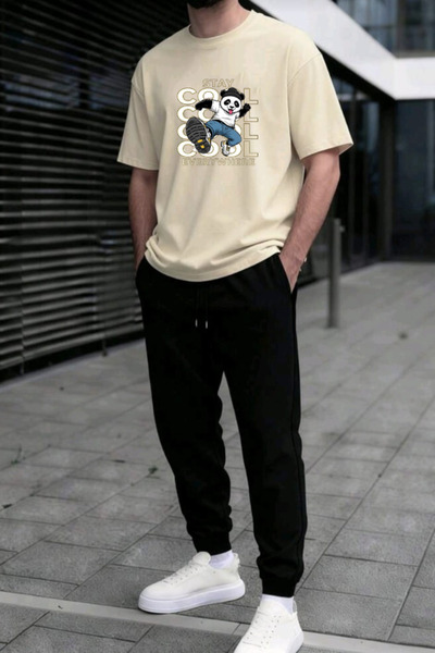 Nivorix Cool Print Bottom Top Tracksuit Set Oversize Crew Neck