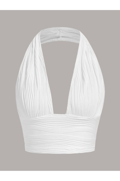 Wild Flower Elastic Halter Neck Cropped Low-Cut Blouse