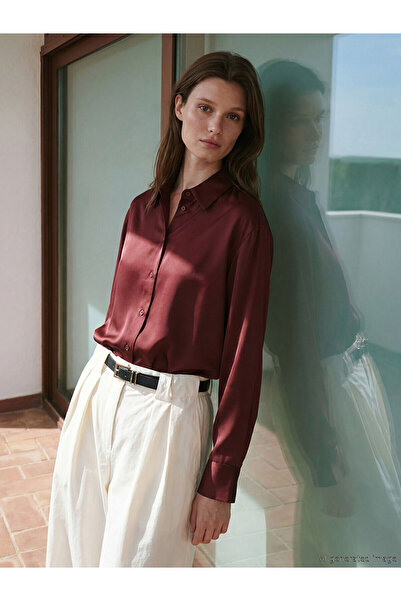LC Waikiki Lcw Modest Red Satin Women's Shirt with Nevavm Difference - S6F687...