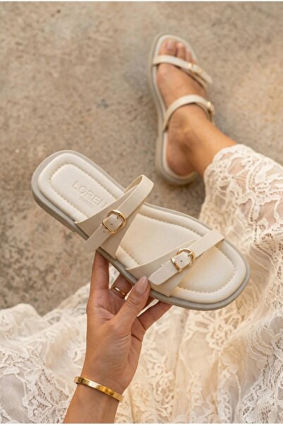 Cochines Γυναικείες μπεζ παντόφλες Liora Matte Skin με διπλή ταινία και λεπτο...