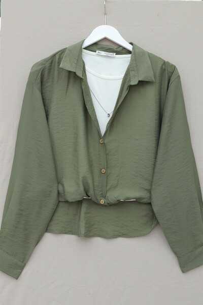 Modamorfo Κοντό πουκάμισο Badyli με μακρύ πίσω μέρος και κολιέ -χακί