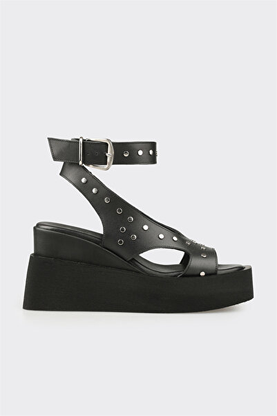 Elle Shoes Siyah Deri Kadın Sandalet