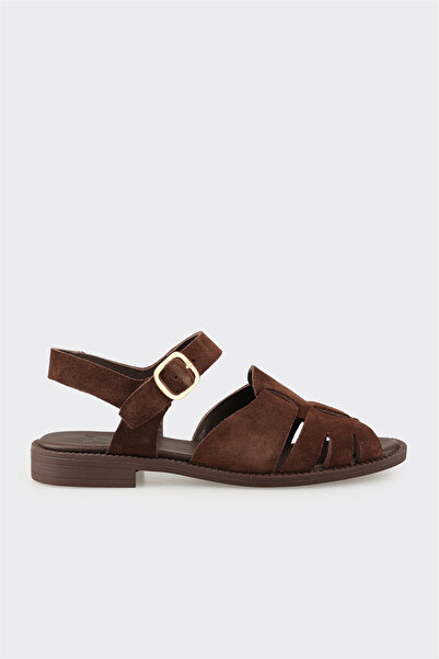Elle Shoes Kahve Deri Kadın Sandalet
