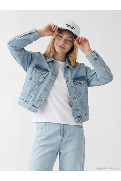 LC Waikiki Nevavm with Difference Xside Blue Shirt Collar Women's Jean Jacket...