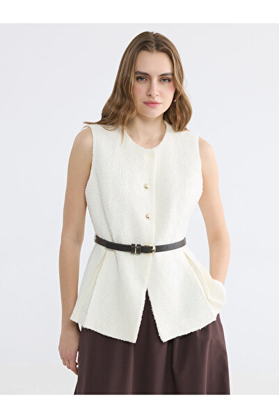 LC Waikiki Nevavm Women's Tweed Vest with Belt in Contrast Color