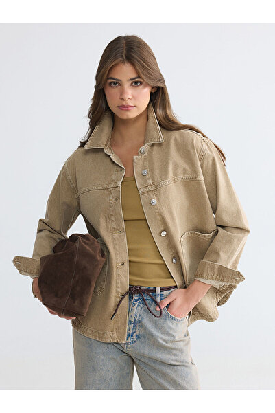 LC Waikiki Lcwaikiki Classic Blue Shirt Collar Oversize Women's Jean Jacket w...