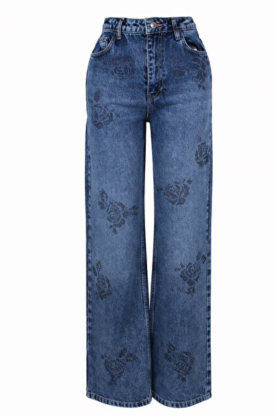 trender 8062 Taşlı Mavi Kadın Jean Pantolon 26YH27000043