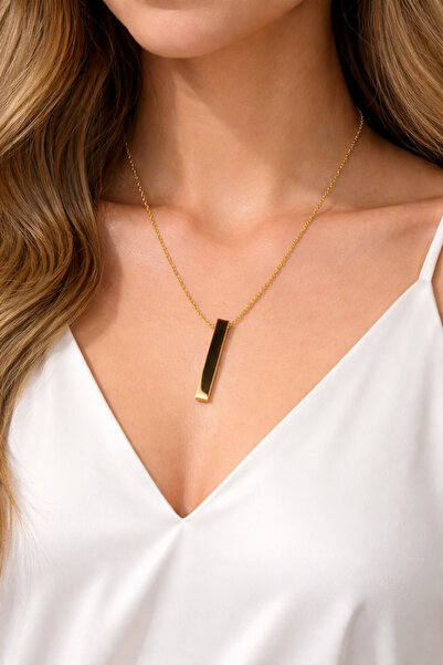 HER ŞEY NOTA www.herseynota.com Unisex Gold Color Stainless Steel Bar Necklac...