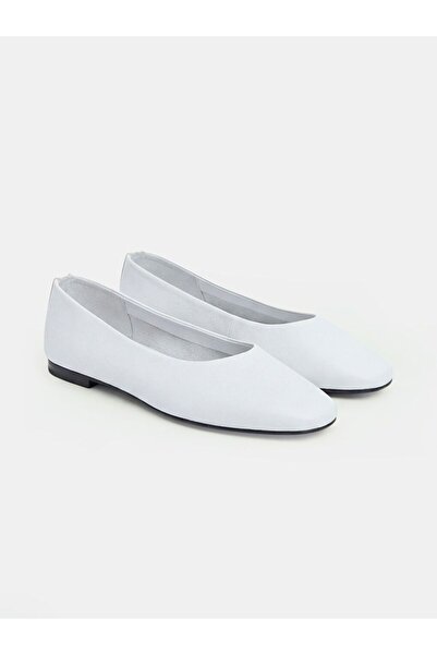 LC Waikiki Lcw Steps White Genuine Leather Women's Ballerinas
