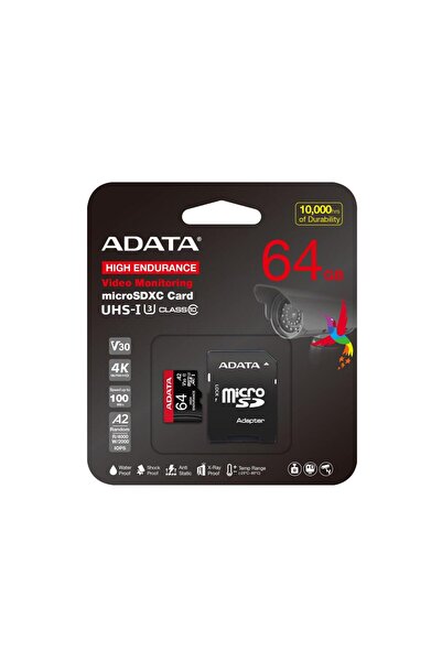 Adata 64 Gb High Endurance Microsdxc 4K U3 V30 A2 Hafıza Kartı