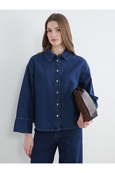 LC Waikiki LCW Modest Gömlek Yaka Kadın Jean Tunik