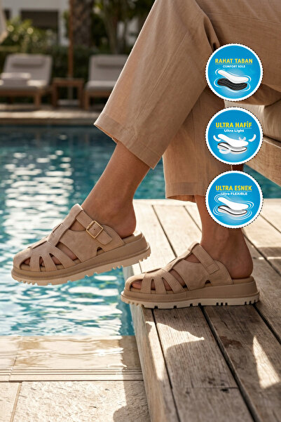 Voyager Z797 Z Μπεζ σουέντ γυναικείες παντόφλες