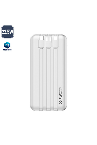 Mobilite 10000 mAh 22.5W Süper Hızlı Şarj Dahili Kablolu Dijital LED Göstergeli PD ve QC 3.0 Powerbank