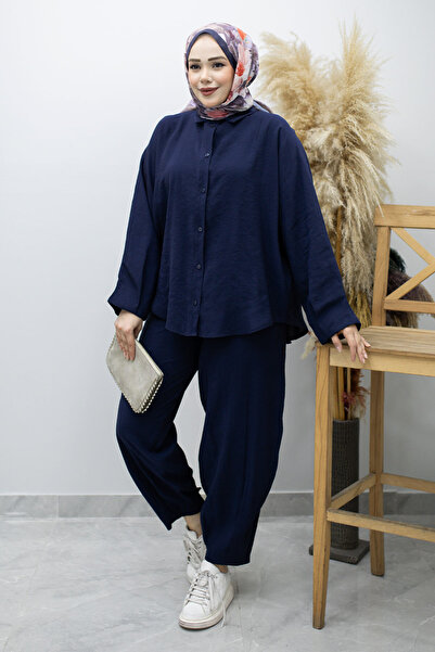 Tesettür Dünyası Υπερμεγέθη Σετ Δύο Τεμαχίων TSD260190 Ναυτικό Μπλε