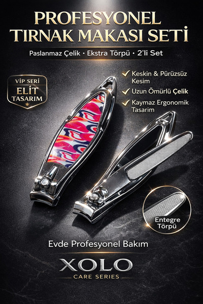xolo Çelik Tırnak Makası Seti 2 Adet Keskin Manikür Pedikür Entegre Törpü Tır...